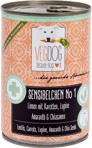 VEGDOG SENSIBELCHEN No1 | 6x 400g Nassutter Vegetarisch 1 VEGDOG SENSIBELCHEN No1 | 6x 400g Nassutter Vegetarisch